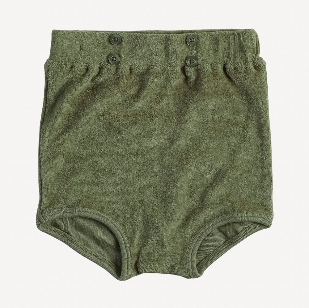 NWT 18-24M Kate Quinn Retro Button Bloomers Bloomer Shorts Burnt Olive Velour